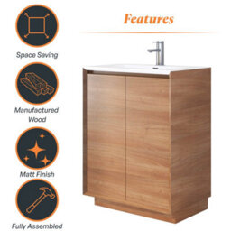 Plum&clay Matterhorn Oak Floor Standing Bathroom Vanity Unit With White Basin (W)750mm (H)850mm - thumbnail 5
