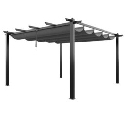 Breeins 13X13Ft Aluminium Pergola With  Polyester Canopy And Retractable Roof, Light Grey - thumbnail 3