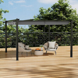 Breeins 13X13Ft Aluminium Pergola With  Polyester Canopy And Retractable Roof, Light Grey - thumbnail 1