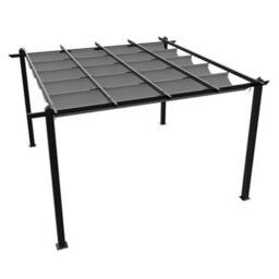 Breeins 13X13Ft Aluminium Pergola With  Polyester Canopy And Retractable Roof, Light Grey - thumbnail 4