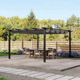 Breeins 13X13Ft Aluminium Pergola With  Polyester Canopy And Retractable Roof, Light Grey - thumbnail 2