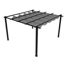 Breeins 13X13Ft Aluminium Pergola With  Polyester Canopy And Retractable Roof, Light Grey - thumbnail 5
