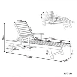 Beliani Sun Lounger Amantea Ii Reclining Acacia Wood Dark Brown - thumbnail 3
