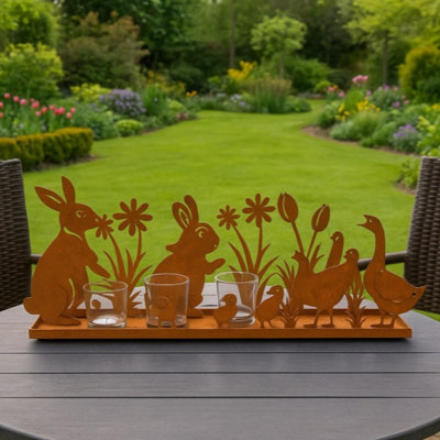 My Smart Buy Bunny Silhouette Tea Light Holder Rustic Weathered Rust Garden Easter Decoration 50Cm Candle Display