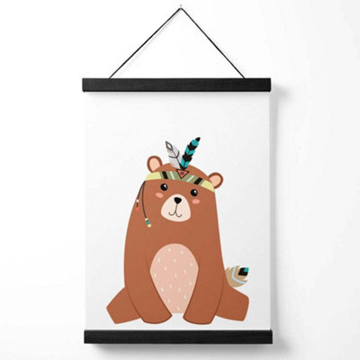 Artze Wall Art Sitting Bear Tribal Animal Art Print With Black Frame Size: A4 - image 1