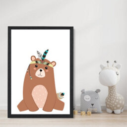Artze Wall Art Sitting Bear Tribal Animal Art Print With Black Frame Size: A4 - thumbnail 2