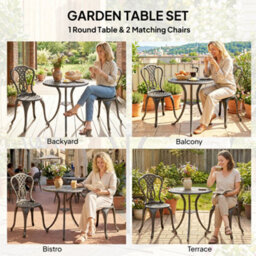 Outsunny Outdoor Bistro Set Cast Aluminium Patio Furniture For 2, Brown - thumbnail 7