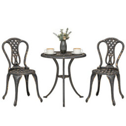 Outsunny Outdoor Bistro Set Cast Aluminium Patio Furniture For 2, Brown - thumbnail 2