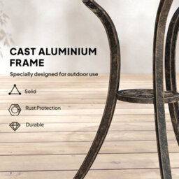 Outsunny Outdoor Bistro Set Cast Aluminium Patio Furniture For 2, Brown - thumbnail 5