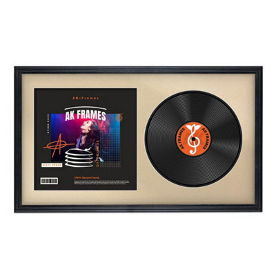 "30X17"" Black Classic Vinyl Record Frame With Ivory Mount For 12 Inch Lp Album Cover & Disc - Ak Frames" - image 1