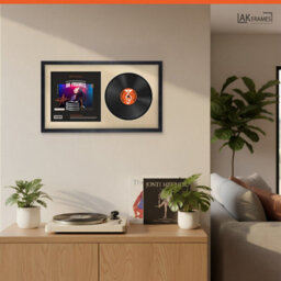 "30X17"" Black Classic Vinyl Record Frame With Ivory Mount For 12 Inch Lp Album Cover & Disc - Ak Frames" - thumbnail 5