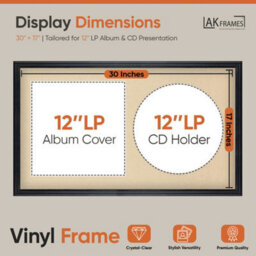 "30X17"" Black Classic Vinyl Record Frame With Ivory Mount For 12 Inch Lp Album Cover & Disc - Ak Frames" - thumbnail 2