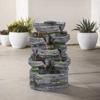 Breeins Outdoor Solar Powered Cascading Water Feature Garden Layered Led Fountain Outdoor Ornament Statue Fountain 46Cm H - image 1