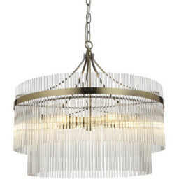 Loops Multi Arm Hanging Ceiling Pendant Light - Antique Brass Plate & Clear Glass - 5 X 7W Led E14 - thumbnail 1