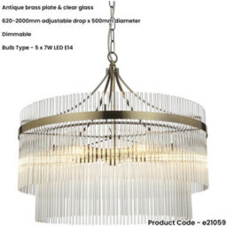 Loops Multi Arm Hanging Ceiling Pendant Light - Antique Brass Plate & Clear Glass - 5 X 7W Led E14 - thumbnail 2
