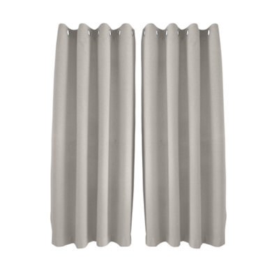 Happy Homewares Taupe Linen Style Blackout Eyelet Curtains - 46X63 Inch Drop - 2 Panel - image 1