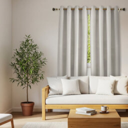 Happy Homewares Taupe Linen Style Blackout Eyelet Curtains - 46X63 Inch Drop - 2 Panel - thumbnail 6