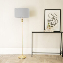 Valuelights Maggie Gold Metal Candlestick Floor Lamp With Grey Fabric Lamp Shade - thumbnail 5