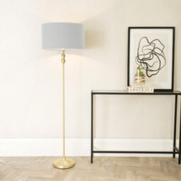 Valuelights Maggie Gold Metal Candlestick Floor Lamp With Grey Fabric Lamp Shade - thumbnail 1
