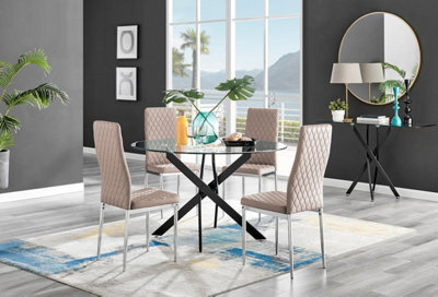 Furniturebox Uk Novara Black Leg 120Cm Round Glass Dining Table & 4 Cappuccino Milan Chrome Leg Chairs - image 1