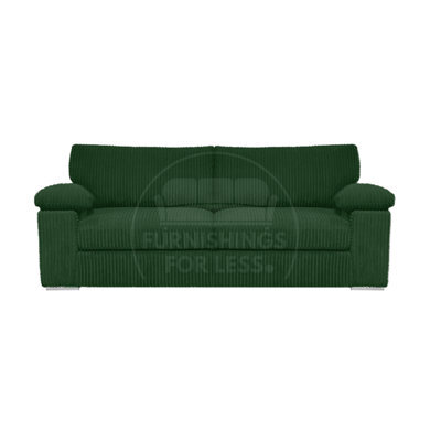 Furnishings For Less UK Delta Large Fabric 3 Seater Sofa  Padded Arms Jumbo Cord Green