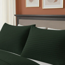 Microfibre Soft Touch Satin Stripe Housewife Pillowcase Pair Green - thumbnail 2
