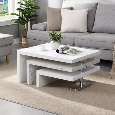 Furniture in Fashion Design Rotating High Gloss Coffee Table With 3 Tops In Vida Marble Effect - image 1