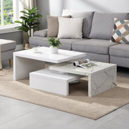 Furniture in Fashion Design Rotating High Gloss Coffee Table With 3 Tops In Vida Marble Effect - thumbnail 2