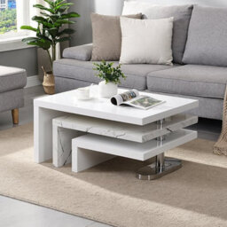 Furniture in Fashion Design Rotating High Gloss Coffee Table With 3 Tops In Vida Marble Effect - thumbnail 1