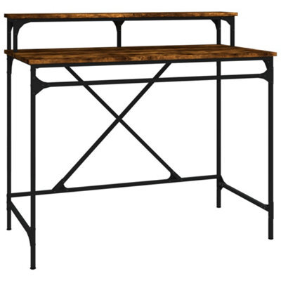 Berkfield Industrial Desk Smoked Oak 100X50X90 Cm Engineered Wood And Iron