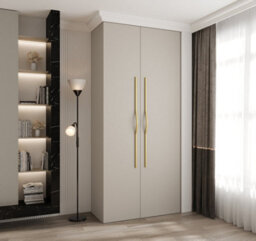 Arte Elegant Cashmere Como Ii Hinged Door Wardrobe H2460mm W1100mm D500mm, Two Doors, Eight Shelves, One Hanging Rail, Gold Handles - thumbnail 2