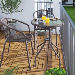 GoodHome Bari Metal Brown 2 Seater Round Bistro Table Tempered Glass Tabletop - thumbnail 4