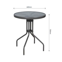 GoodHome Bari Metal Brown 2 Seater Round Bistro Table Tempered Glass Tabletop - thumbnail 5