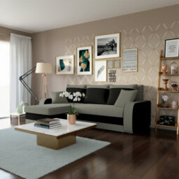 Kris M Corner Sofa Bed With Storage Ottoman Polyurethane Foam Wooden Frame Plastic Legs 238X147X80Cm Grey And Black