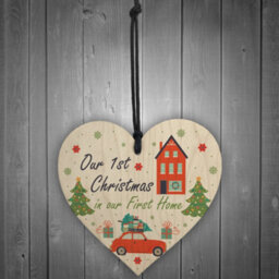 Red Ocean 1St Christmas In Our First Home Hanging Wooden Heart Tree Decoration House Gift - thumbnail 2