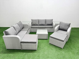Fimous 9 Seater Poly Rattan Outdoor Garden Furniture Square Coffee Table Sofa Set 3 Seater Sofa2 Big Footstools 2 Side Table - thumbnail 1