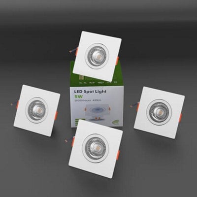5W Square Led Recessed Ceiling Downlights Pack Of 4 Cool White 6000K Slim Dimmable Adjustable Spotlights - image 1