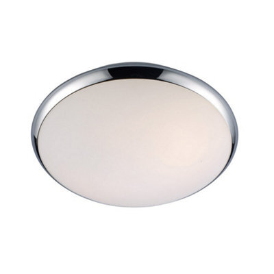 Luminosa Lighting Luminosa Modern Flush Ceiling Light Chrome, White 1 Light With White Shade, E27, Ip44
