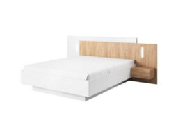 Arte Stockholm Contemporary Ottoman Bed Eu King Size Bedside Cabinets Led Gold Craft Oak Effect & White (L)2180mm (H)1020mm (W)2640mm