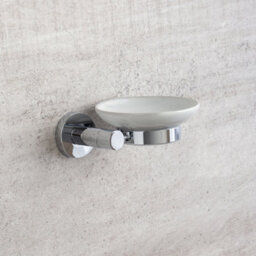 Plum&clay Ronda Wall Mounted Bathroom Soap Holder Chrome & Ceramic Dish - thumbnail 2