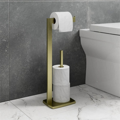 Brushed Brass Freestanding Toilet Roll Holder - image 1