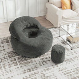 Sobuy Armchair With Footstool 49.2X43.3X25.6 Inch Load Capacity 113 Kg Fst100-Dg - Dark Gray - thumbnail 5