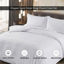 Neel Blue 300Tc King Size White Duvet Cover Set With 2 Pillowcases Cotton Satin Stripe, 220X230Cm - thumbnail 4