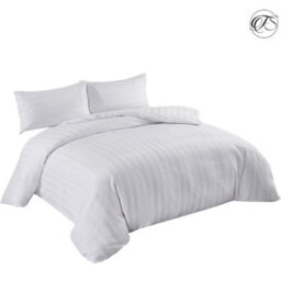 Neel Blue 300Tc King Size White Duvet Cover Set With 2 Pillowcases Cotton Satin Stripe, 220X230Cm