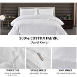 Neel Blue 300Tc King Size White Duvet Cover Set With 2 Pillowcases Cotton Satin Stripe, 220X230Cm - thumbnail 3