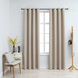 Berkfield Blackout Curtains With Metal Rings 2 Pcs Beige 140X245 Cm
