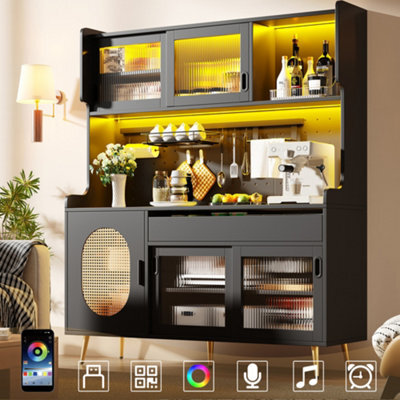 Matteo Black Retro Sideboard Cabinet With Smart Led, Pegboard & Fluted Glass Doors, 145X39X171Cm - image 1
