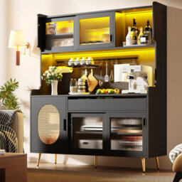 Matteo Black Retro Sideboard Cabinet With Smart Led, Pegboard & Fluted Glass Doors, 145X39X171Cm - thumbnail 4