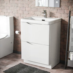Nes Home 600mm White Basin Vanity Unit 2 Drawer Bathroom Storage Cabinet Gloss - thumbnail 1