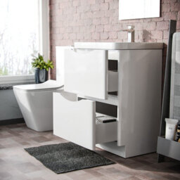 Nes Home 600mm White Basin Vanity Unit 2 Drawer Bathroom Storage Cabinet Gloss - thumbnail 5